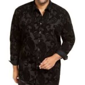 INC International Concepts Black Floral Shirt, Medium